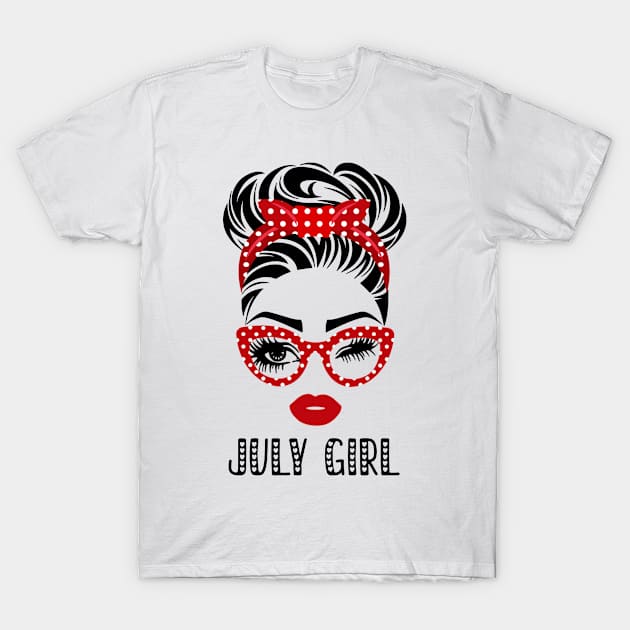 July Girl Woman Face Wink Eyes Lady Face Birthday Gift T-Shirt by Tun Clothing